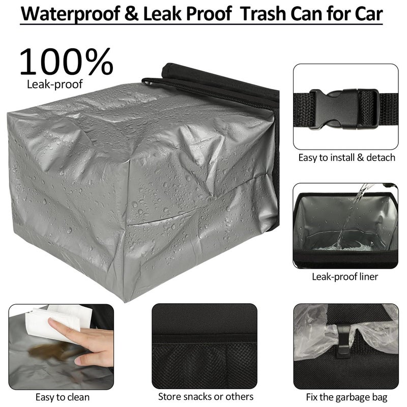 ELONGRIVER Car Trash Can Bin for Back Seat Leak Proof  Cute Car Trash Bag Hanging  Vehicle Trash Can for SUV Truck Van  Automotive Garbage Cans Front Seat Black - Image 3